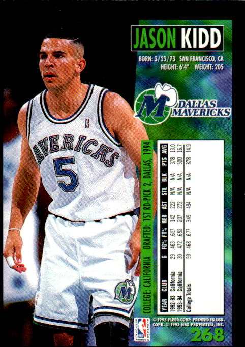 Jason Kidd Signed 1994-95 Fleer RC Card #268 NBA Dallas Mavericks Auto Rookie