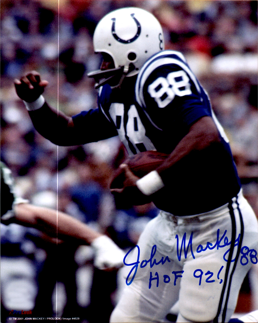 John Mackey Signed 8x10 Photo Auto Blatimore Colts Vert Blue Run