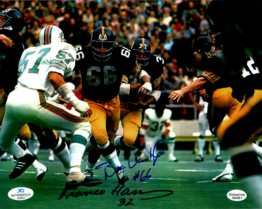 Franco Harris & Bruce Van Dyke Signed 8x10 Photo Pittsburgh Steelers COA NFL