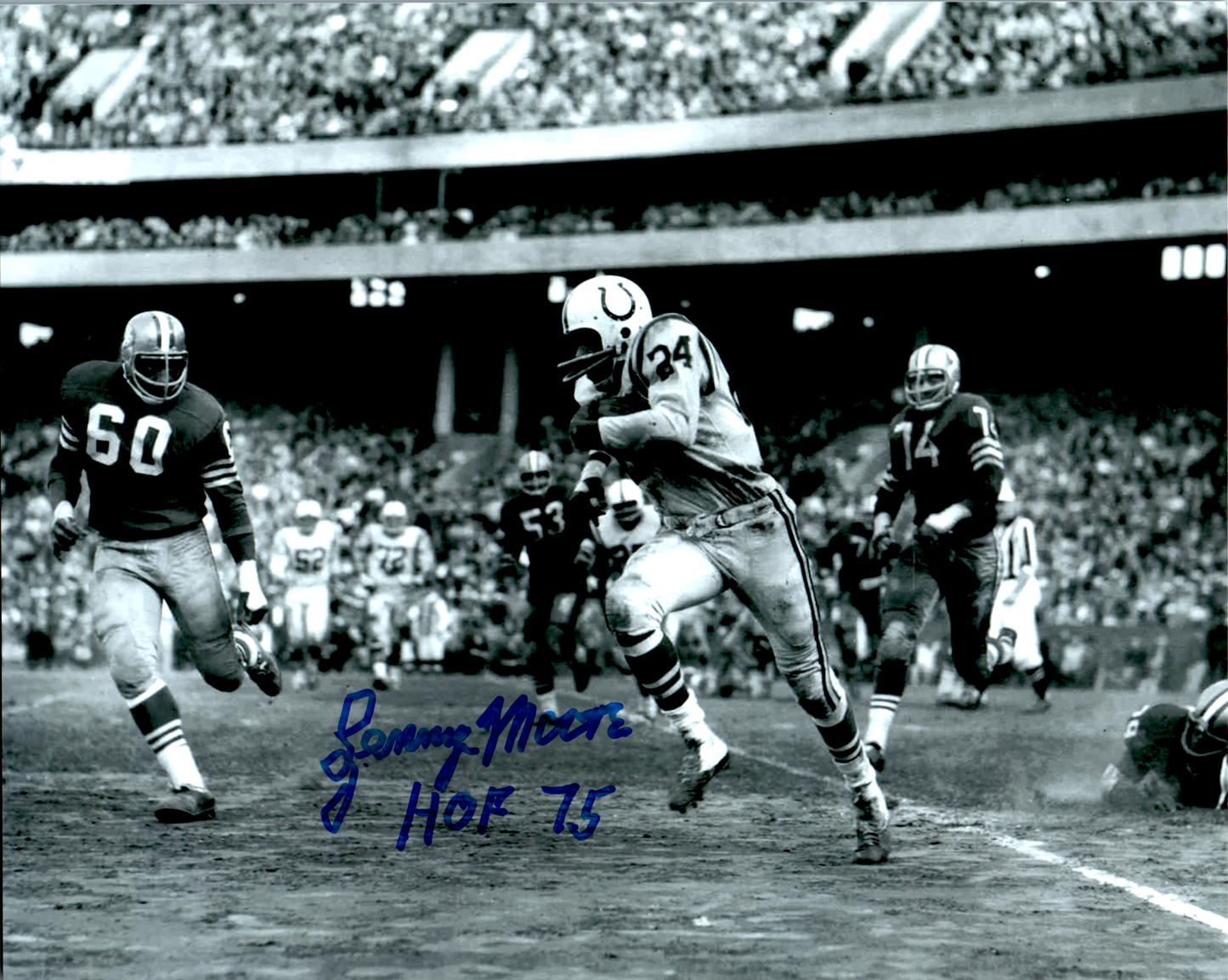 Lenny Moore Signed 8x10 Photo Auto Blatimore Colts Horiz B/W Run
