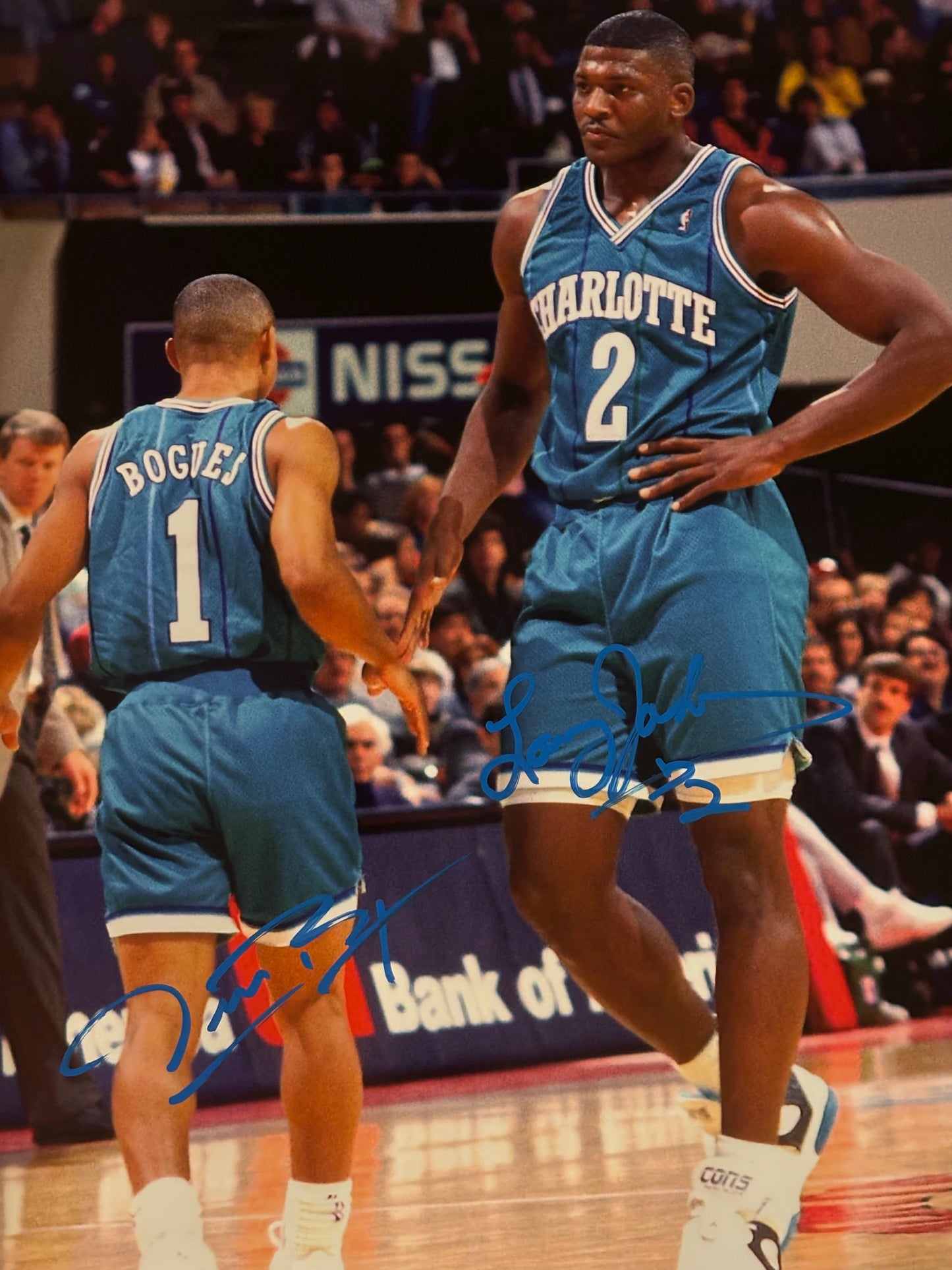 Larry Johnson & Muggsy Bogues Signed 16x20 Photo NBA Hornets