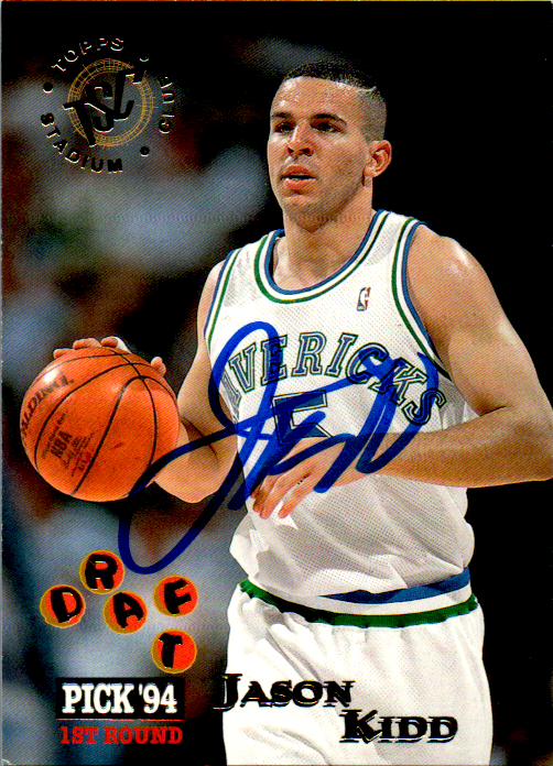 Jason Kidd Signed 1994-95 TSC RC Card #190 Dallas Mavericks Topps Stadium Club