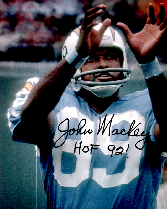 John Mackey Signed 8x10 Photo Auto Blatimore Colts Vert Blue Catch
