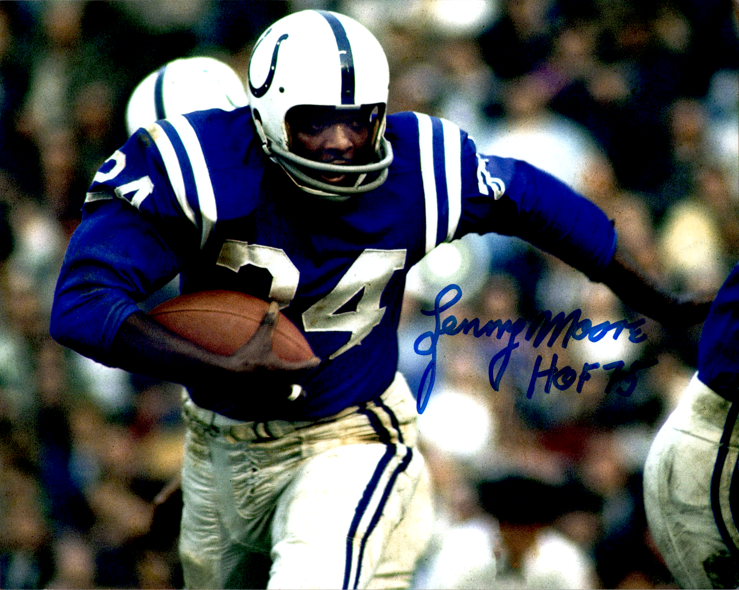Lenny Moore Signed 8x10 Photo Auto Blatimore Colts Horiz Blue