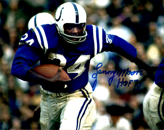 Lenny Moore Signed 8x10 Photo Auto Blatimore Colts Horiz Blue